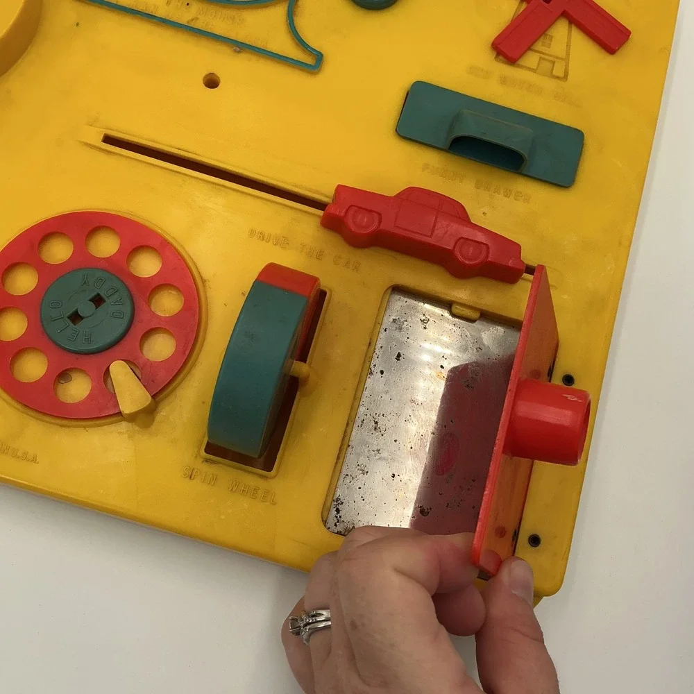 Vintage Kohner Busy Box No 505 Yellow Plastic Activity Center Baby Toy 1960s USA